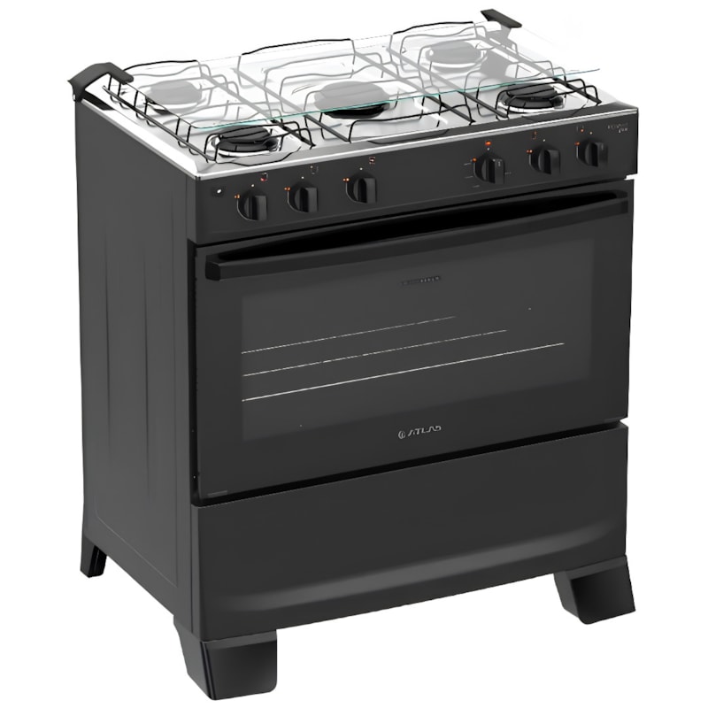 Fogão Atlas Mônaco Plus 5 Bocas Preto com Mesa Inox Bivolt