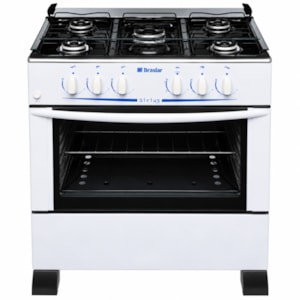 Fogão Braslar Sirius Plus 5 Bocas Branco Mesa Inox Acendimento Automático Bivolt