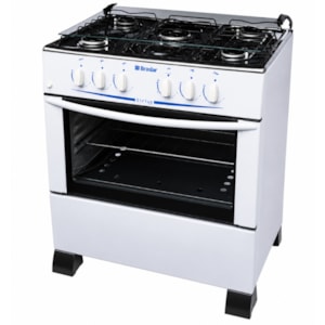 Fogão Braslar Sirius Plus 5 Bocas Branco Mesa Inox Acendimento Automático Bivolt