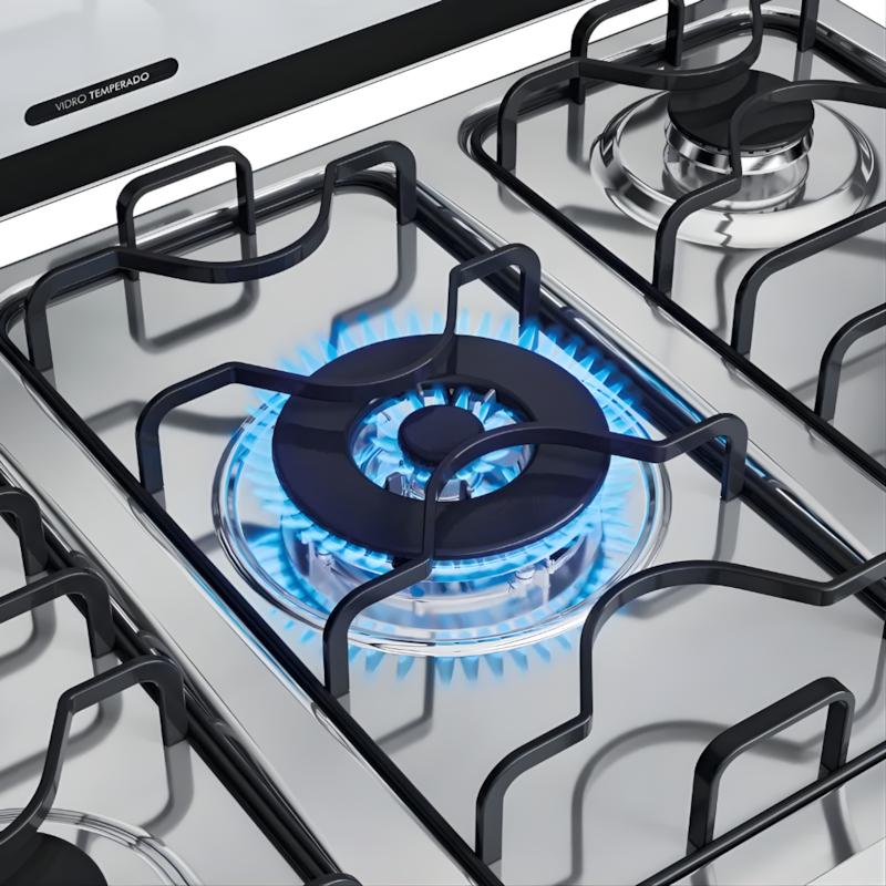 Fogao Dako com Mesa de Inox Magister 5 Bocas com Acendimento Automatico Preto-e6416a5e-deef-42c6-9ba4-c133e704ed22