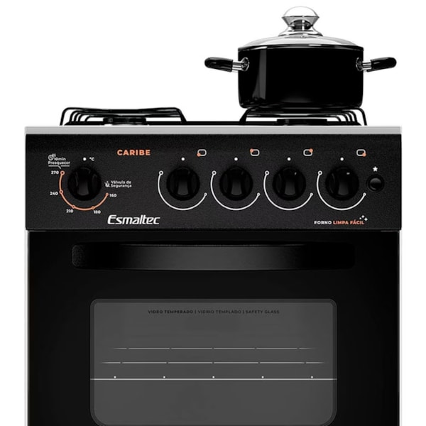 Fogao Esmaltec com Mesa de Inox Caribe 4 Bocas Branco/Preto-f2f68778-d11b-476e-b3f4-1ecae37df066