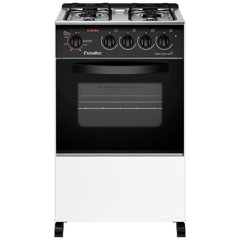Fogao Esmaltec com Mesa de Inox Caribe 4 Bocas Branco/Preto