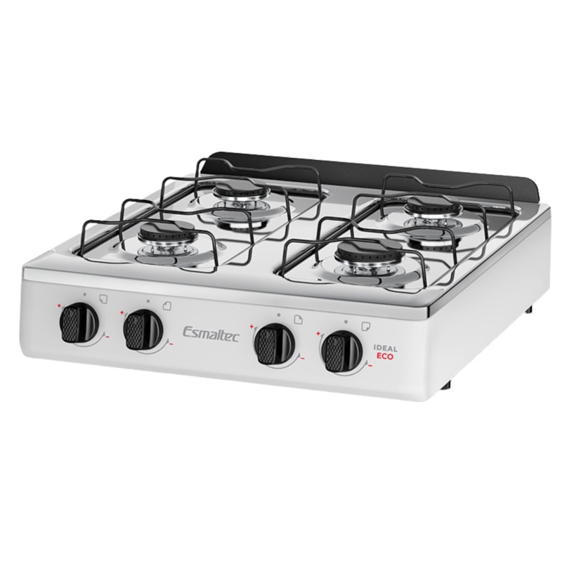 Fogão Esmaltec Mesa de Aço Inox Ideal Eco 4 Bocas F4MFB Branco
