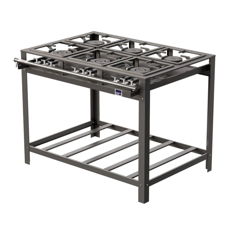 Fogao Industrial Tron N.E 3 Queimador Simples e 3 Queimador Duplo 30X30 com Porta Panela Grafite