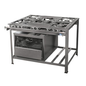 Fogao Industrial Tron N.E com 2 Queimador Simples, 2 Queimador Duplo e 1 Queimador Duplo Grande 40x40 e Forno com Tampa de Vidro com Baixa Pressao Grafite