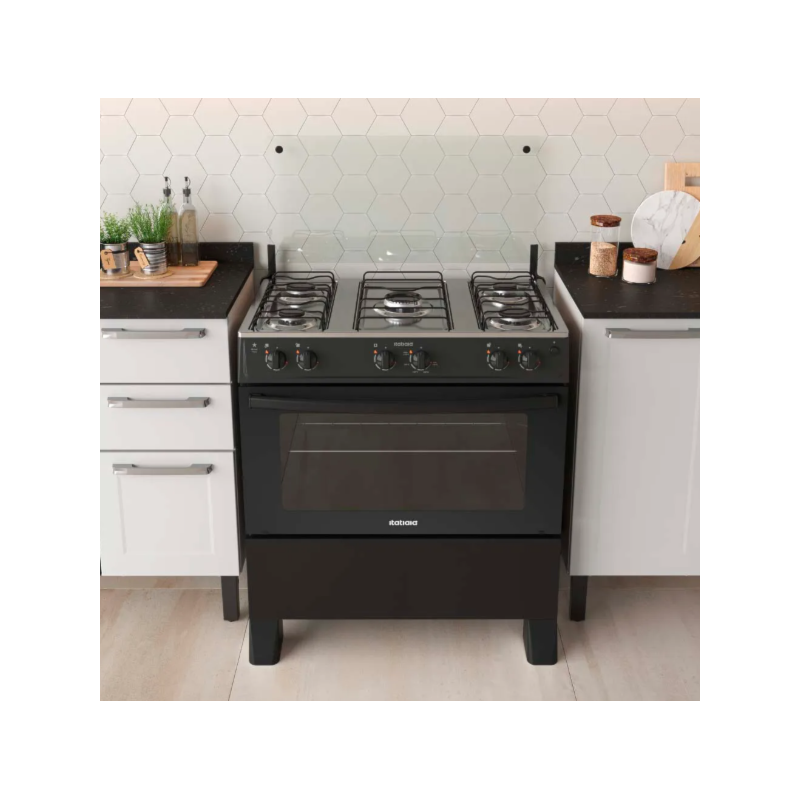Fogao Itatiaia com Mesa de Inox Star New 5 Bocas Preto