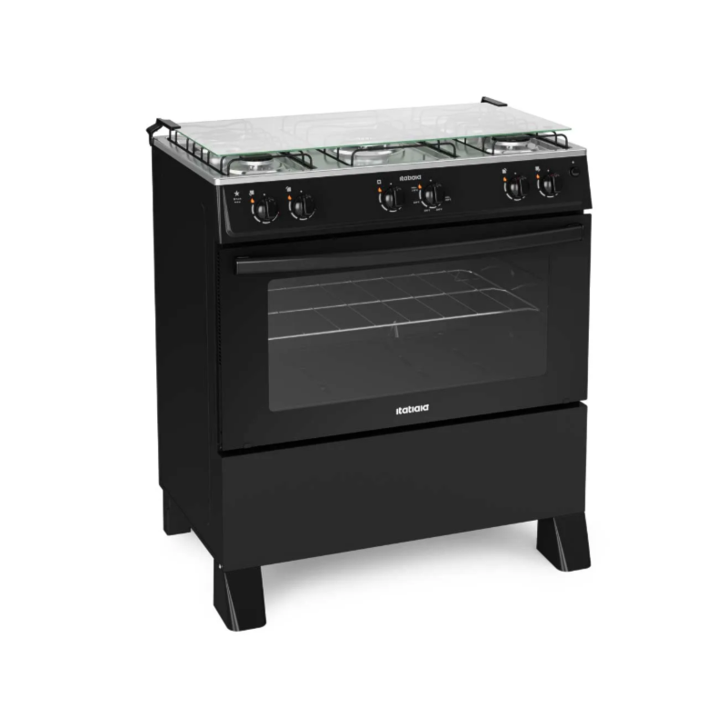 Fogao Itatiaia com Mesa de Inox Star New 5 Bocas Preto