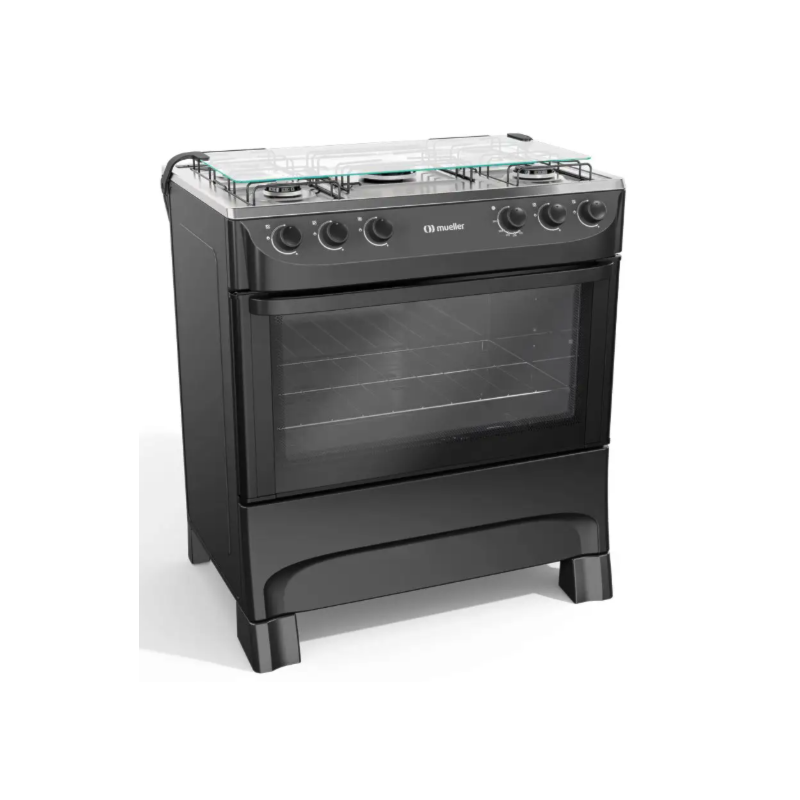 Fogao Mueller com Mesa de Inox 5 Bocas com Acendimento Manual MFI5BA Preto Fosco