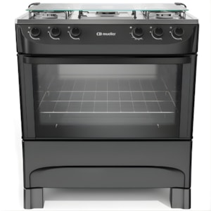 Fogao Mueller com Mesa de Inox 5 Bocas com Acendimento Manual MFI5BA Preto Fosco