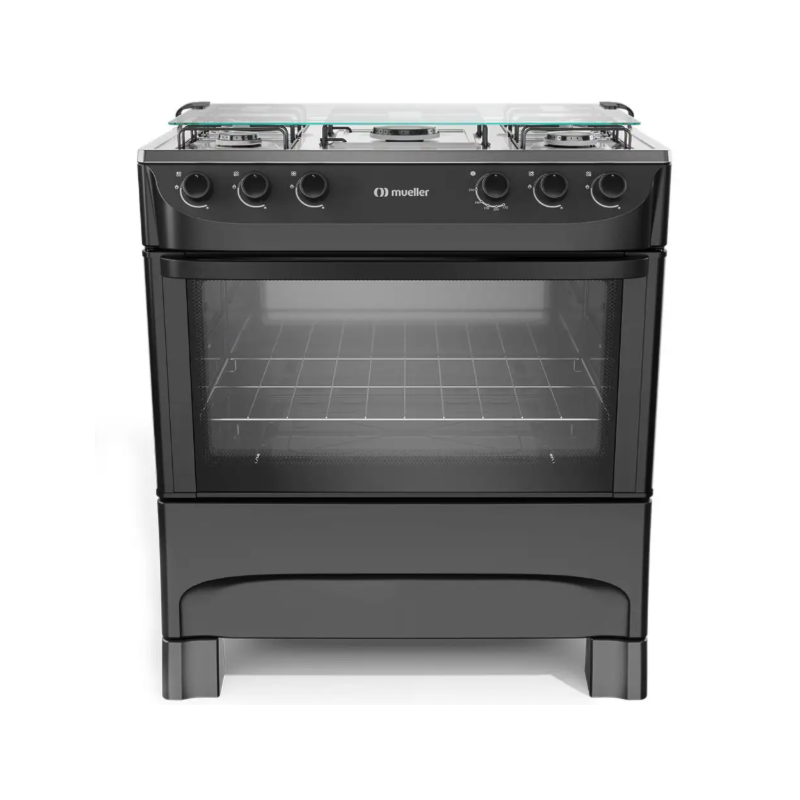 Fogao Mueller com Mesa de Inox 5 Bocas com Acendimento Manual MFI5BA Preto Fosco