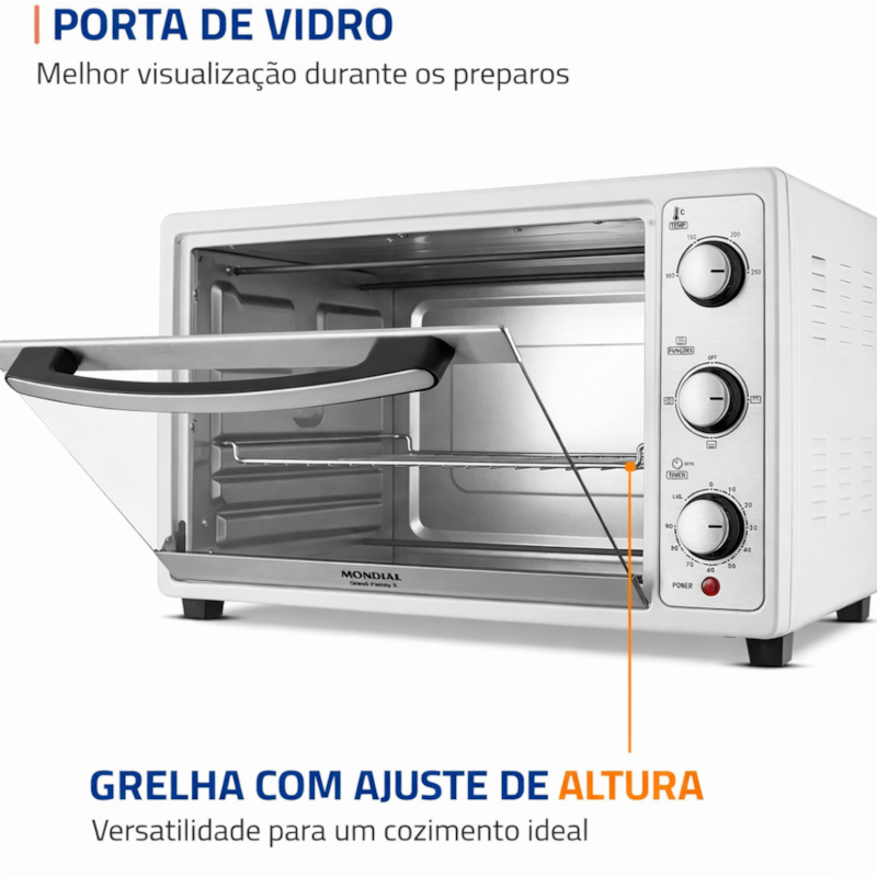 Forno Eletrico Mondial 52L Grand Family II 127V/60HZ FRN-52W Branco/Inox-1fdb7366-9fde-4920-b9c6-3ce880591399