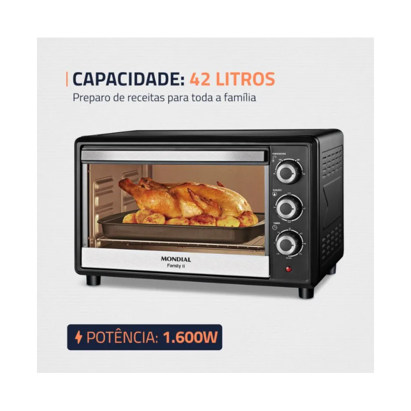 Forno Eletrico Mondial Family II 42L FR-42 127V/60Hz Preto/Inox