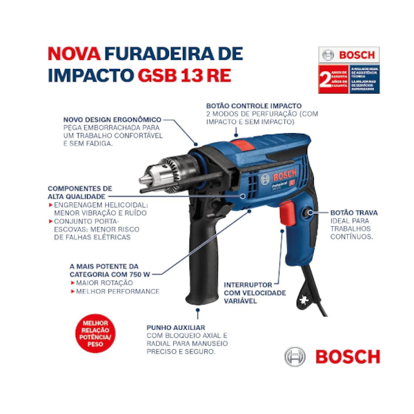 Furadeira de Impacto Bosch 12 GSB 13 RE 750W 127V-2540395a-3bb8-4565-8d31-b9109aa65976