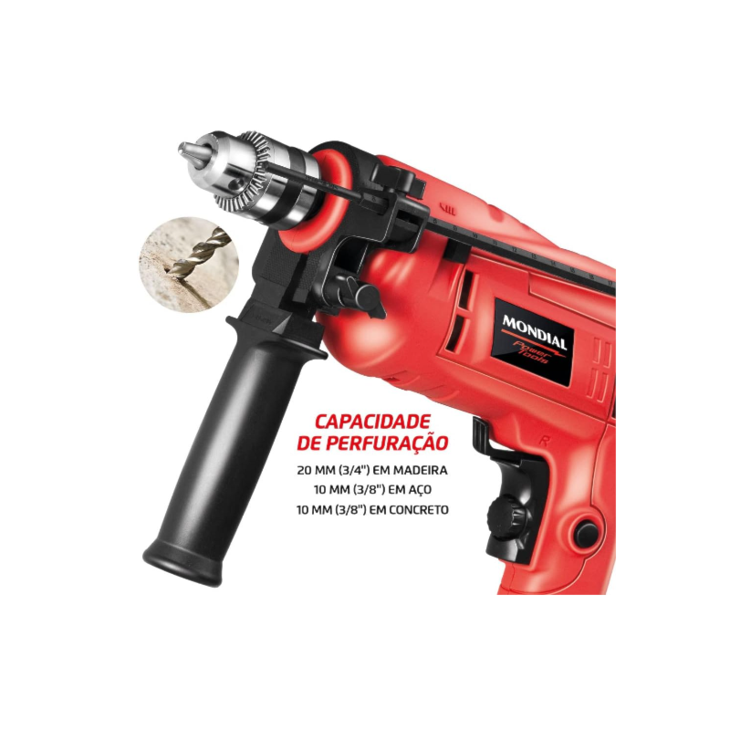 Furadeira de Impacto Mondial com Maleta 127V/60Hz 650W Vermelha NFFI-07M