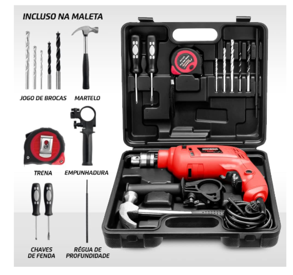 Furadeira de Impacto Mondial com Maleta 127V/60Hz 650W Vermelha
