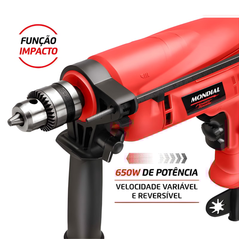 Furadeira de Impacto Mondial com Maleta 127V/60Hz 650W Vermelha NFFI-07M-ae82b811-729d-4d99-acdb-8c83a046323b