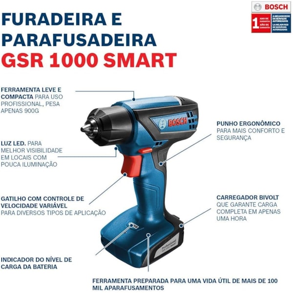 Furadeira e Parafusadeira Bosch GSR 1000 127V Smart com Kit Maleta-636927e3-917c-4b3e-9407-72d414b3627e