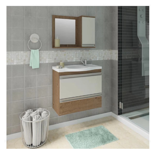Gabinete para Banheiro Suspenso MGM Grecia 65CM 2 Portas 1 Gaveta com Espelheira e Lavatorio Amendoa/Off White-f67169d4-ecc3-4ad3-b9d0-122ea110c322