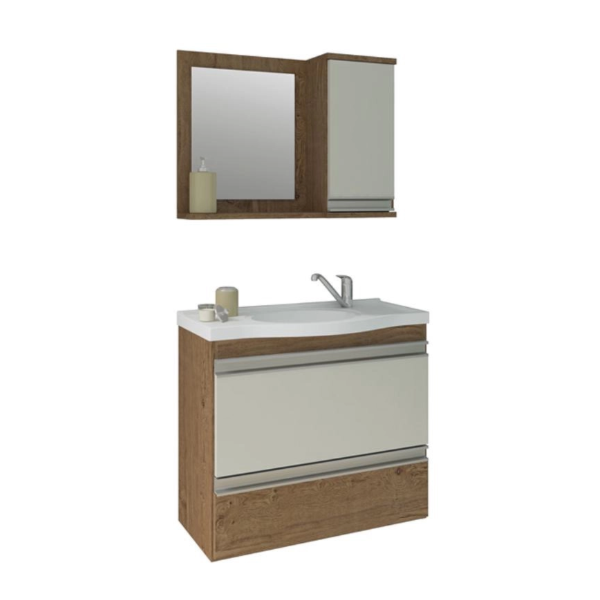 Gabinete para Banheiro Suspenso MGM Grecia 65CM 2 Portas 1 Gaveta com Espelheira e Lavatorio Amendoa/Off White-e5c23beb-8797-404d-91a7-7f7e967c8a75