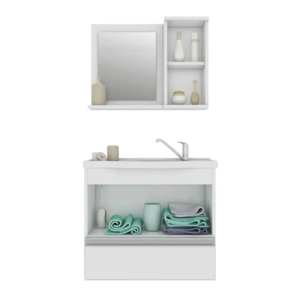 Gabinete para Banheiro Suspenso MGM Grecia 65CM 2 Portas 1 Gaveta com Espelheira e Lavatorio Branco-547aa844-9114-453e-9a69-805b88375d91
