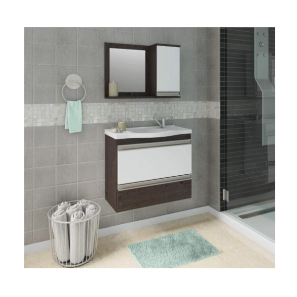 Gabinete para Banheiro Suspenso MGM Grecia 65CM 2 Portas 1 Gaveta com Espelheira e Lavatorio Cafe/Branco-b6a6e040-0ca4-4a24-80dd-5c041e1f1f6b