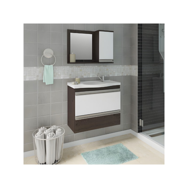 Gabinete para Banheiro Suspenso MGM Grécia 65cm com Espelheira, Lavatório, 2 Portas e 1 Gaveta Café/Branco-2023e194-3cc3-4e25-863b-4348380ed4a7