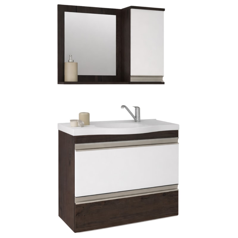 Gabinete para Banheiro Suspenso MGM Grécia 65cm com Espelheira, Lavatório, 2 Portas e 1 Gaveta Café/Branco-09c5f072-7aa4-4202-924a-38fdb6c6fc17
