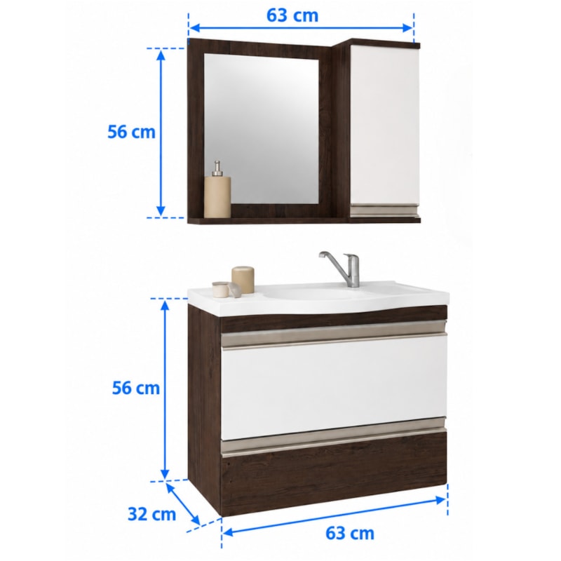 Gabinete para Banheiro Suspenso MGM Grécia 65cm com Espelheira, Lavatório, 2 Portas e 1 Gaveta Café/Branco-9ac32ac1-d247-4f71-8be3-20e32cfc52d9