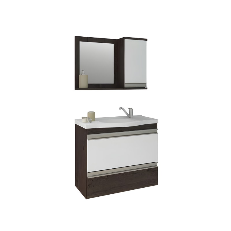 Gabinete para Banheiro Suspenso MGM Grécia 65cm com Espelheira, Lavatório, 2 Portas e 1 Gaveta Café/Branco-e977c27c-42c1-4551-aad7-a88fd2e04357