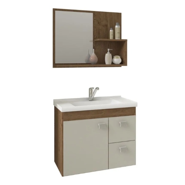 Gabinete para Banheiro Suspenso MGM Hortencia 55CM 1 Porta 2 Gavetas com Espelheira e Lavatorio Amendoa/Off White-dbf548a3-0ddc-42f4-ad20-ba4ffd3cc788
