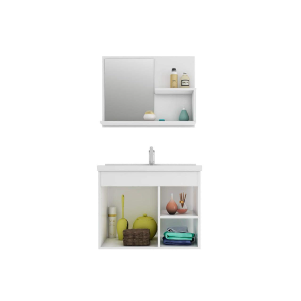 Gabinete para Banheiro Suspenso MGM Hortencia 55CM 1 Porta 2 Gavetas com Espelheira e Lavatorio Branco-7c3c0088-7308-4ccd-96e3-af2071a90524