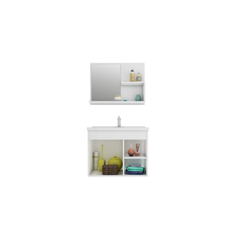 Gabinete para Banheiro Suspenso MGM Hortencia 55CM 1 Porta 2 Gavetas com Espelheira e Lavatorio Branco