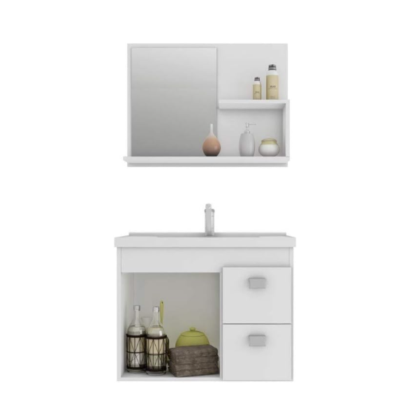Gabinete para Banheiro Suspenso MGM Hortencia 55CM 1 Porta 2 Gavetas com Espelheira e Lavatorio Branco-f408c20c-2216-4c03-a31c-e17563a4dc65