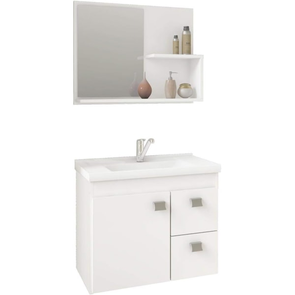 Gabinete para Banheiro Suspenso MGM Hortencia 55CM 1 Porta 2 Gavetas com Espelheira e Lavatorio Branco-c900c6bf-07d4-4b48-b2a1-9144d8a890fa