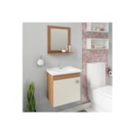 Gabinete para Banheiro Suspenso MGM Iris 44CM 1 Porta com Espelheira e Lavatorio Amendoa/Off White