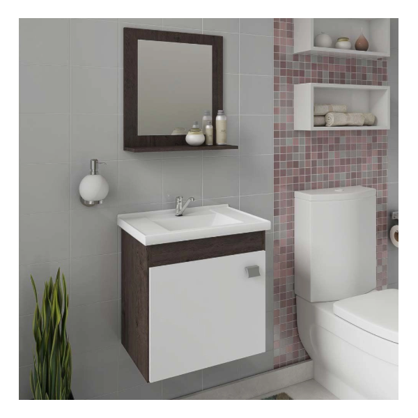 Gabinete para Banheiro Suspenso MGM Iris 44CM 1 Porta com Espelheira e Lavatorio Cafe/Branco-0c6dc919-ad76-4929-baff-cf60514094c8