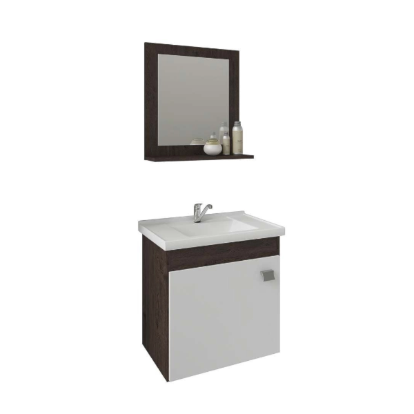 Gabinete para Banheiro Suspenso MGM Iris 44CM 1 Porta com Espelheira e Lavatorio Cafe/Branco-49eded3d-adfc-462e-a923-4451baa1212d