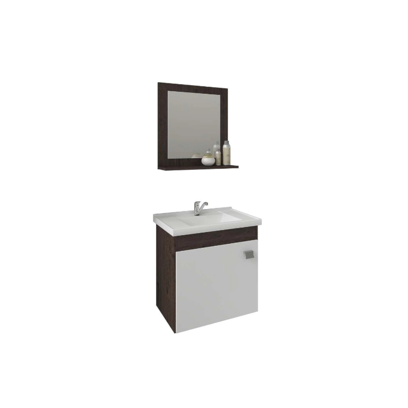Gabinete para Banheiro Suspenso MGM Iris 44CM 1 Porta com Espelheira e Lavatorio Cafe/Branco