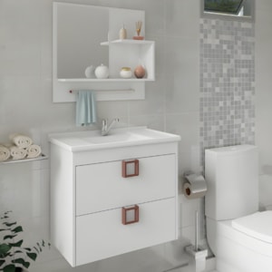 Gabinete para Banheiro Suspenso MGM Lirio 59CM 1 Porta 1 Gaveta com Espelheira e Lavatorio Branco