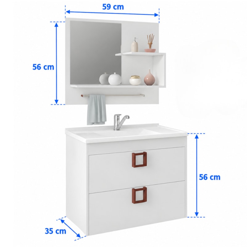 Gabinete para Banheiro Suspenso MGM Lirio 59CM 1 Porta 1 Gaveta com Espelheira e Lavatorio Branco-dcfbd8b4-fe58-49bf-a613-4976d3337e41