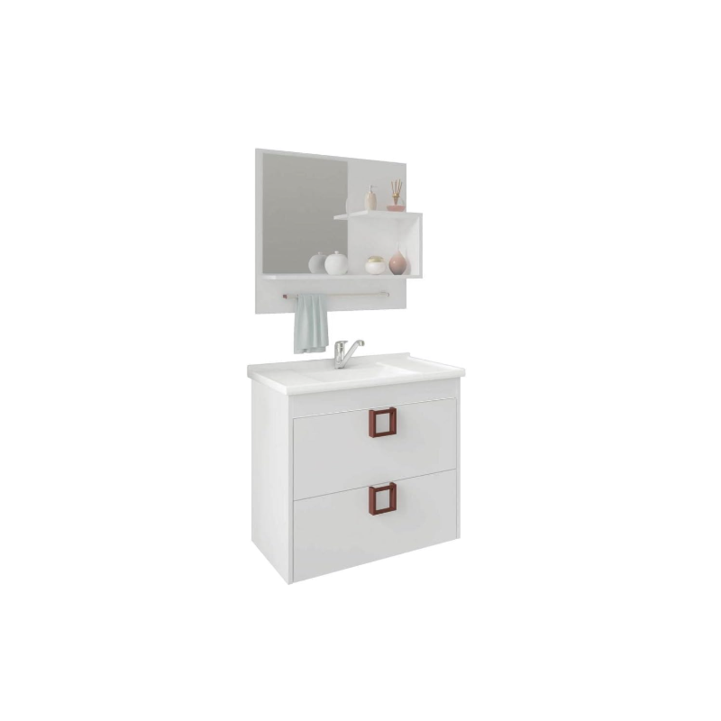 Gabinete para Banheiro Suspenso MGM Lirio 59CM 1 Porta 1 Gaveta com Espelheira e Lavatorio Branco