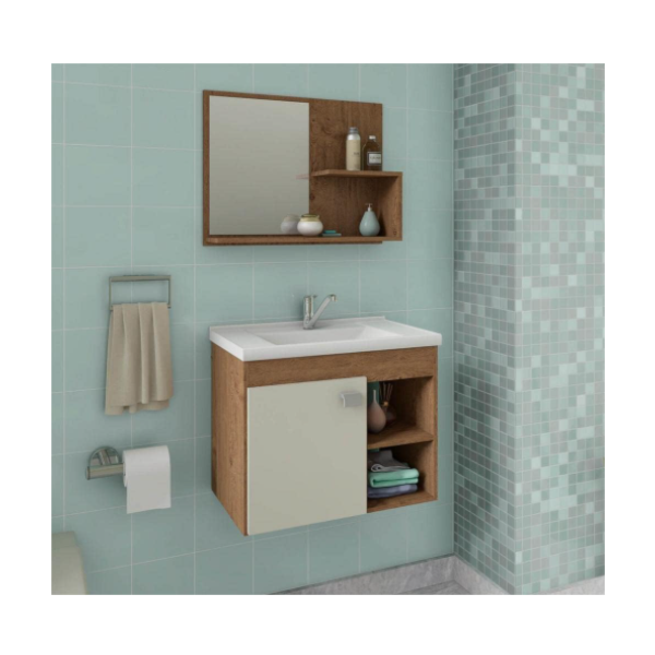 Gabinete para Banheiro Suspenso MGM Lotus 55CM 1 Porta com Espelheira e Lavatorio Amendoa/Off White-14cf3fe5-74e5-4879-a2e3-e43ed2e08ed6