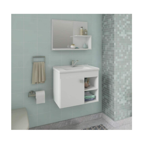 Gabinete para Banheiro Suspenso MGM Lotus 55CM 1 Porta com Espelheira e Lavatorio Branco-bb043dd1-f8dd-4abd-97f6-8889fab9c109