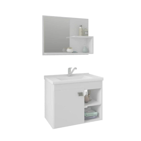 Gabinete para Banheiro Suspenso MGM Lotus 55CM 1 Porta com Espelheira e Lavatorio Branco-015dce42-c439-4f15-b6c0-de1d11a983cd