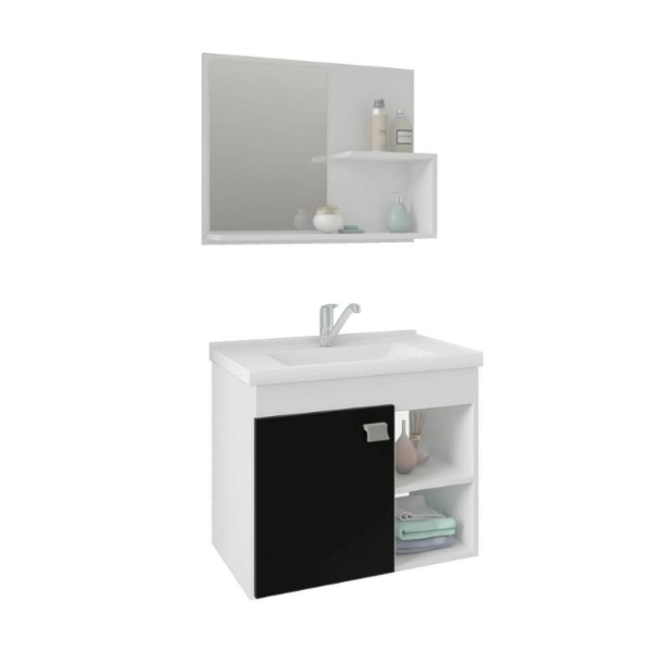 Gabinete para Banheiro Suspenso MGM Lotus 55CM 1 Porta com Espelheira e Lavatorio Branco/Preto-2e6c9132-c38a-47cc-82e5-3c1a6715a83f