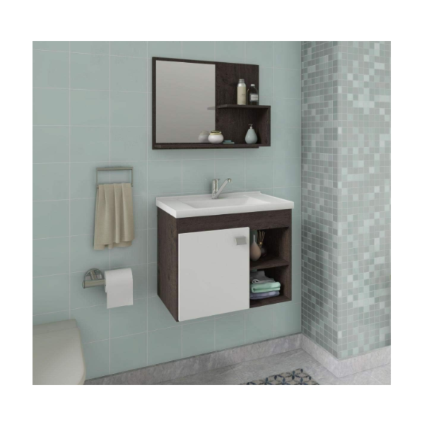 Gabinete para Banheiro Suspenso MGM Lotus 55CM 1 Porta com Espelheira e Lavatorio Cafe/Branco-59a89860-1712-4a13-ba9c-efec3217b0d8