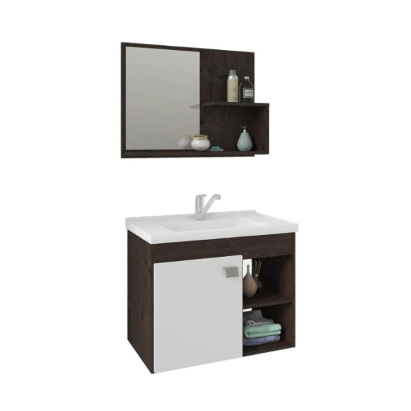 Gabinete para Banheiro Suspenso MGM Lotus 55CM 1 Porta com Espelheira e Lavatorio Cafe/Branco-71c46ae5-130f-4317-9cac-c2d30e442d0b