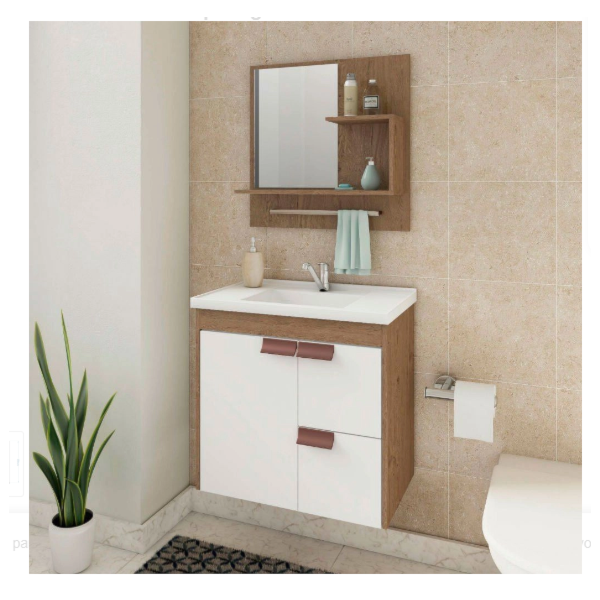 Gabinete para Banheiro Suspenso MGM Tulipa 59CM 1 Porta 2 Gavetas com Espelheira e Lavatorio Amendoa/Branco-72232cdb-63d3-4747-939a-d83b86fa7f6b