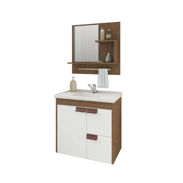 Gabinete para Banheiro Suspenso MGM Tulipa 59CM 1 Porta 2 Gavetas com Espelheira e Lavatorio Amendoa/Branco-df15d039-2185-4e36-b31b-a71c71cf23dd