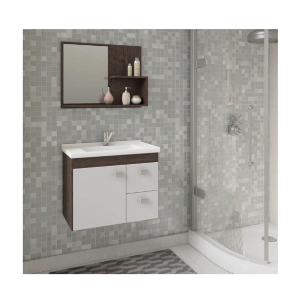 Gabinete Suspenso para Banheiro MGM Hortência 55cm com Espelheira, Lavatório, 1 Porta e 2 Gavetas Café/Branco-8ac5dc83-1376-4e24-b9f3-29e1083c3670